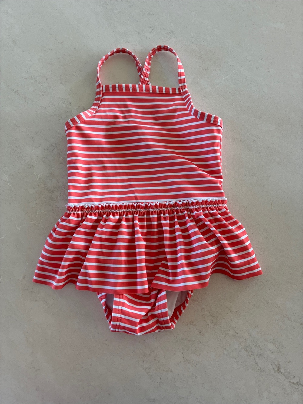 Hanna Andersson Orange & White Striped One-Piece Swim Dress